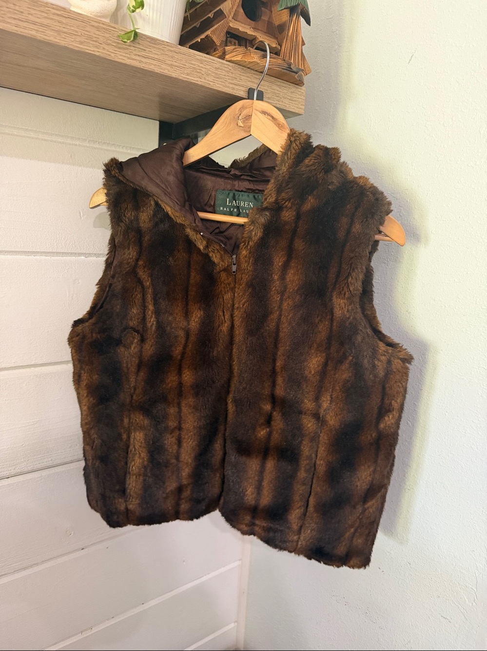 Lauren Ralph Lauren Brown Faux Fur Hooded Vest
